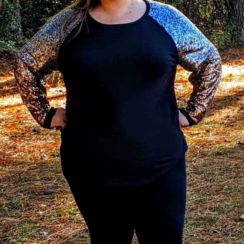 Long Sleeve Sequin Shirt, Size 4XL